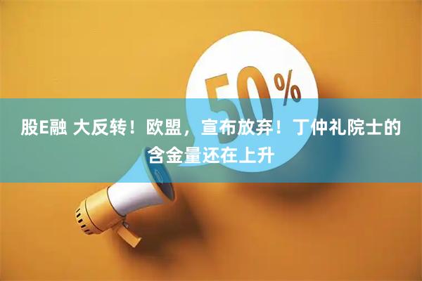 股E融 大反转！欧盟，宣布放弃！丁仲礼院士的含金量还在上升