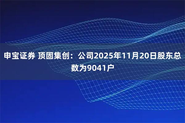 申宝证券 顶固集创：公司2025年11月20日股东总数为9041户